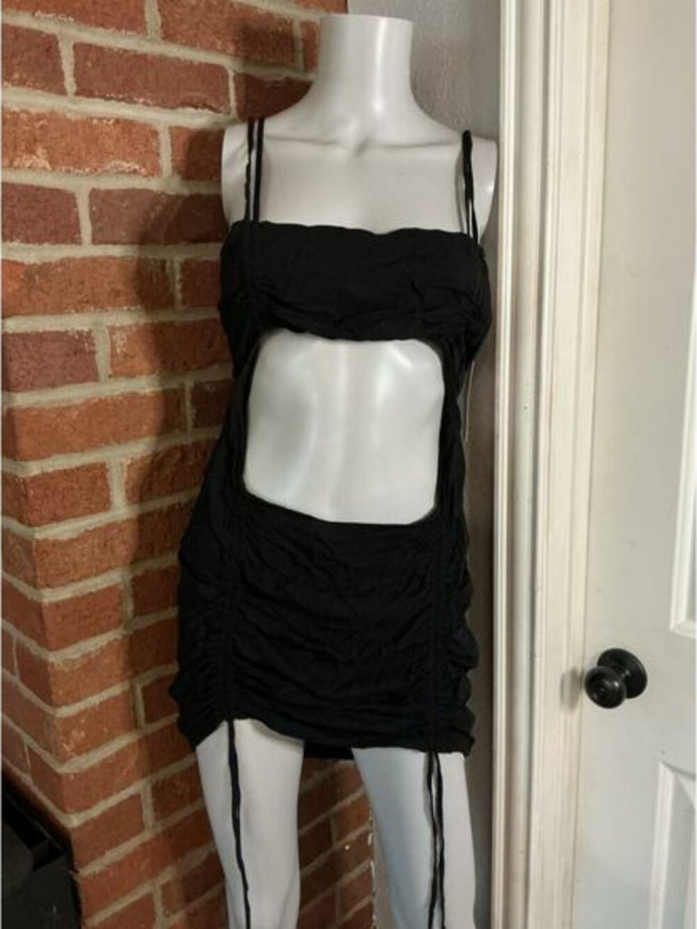 NWT Wild Fable Black Cutout Mini Dress Ruched Bodycon Strappy XL Trendy